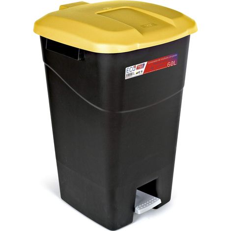 Tayg - Pattumiera da 60 litri con pedale, base nera e coperchio giallo, plastica