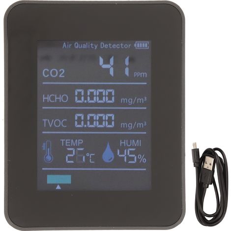 Détecteur de qualité d'air intérieur, moniteur de pollution CO2 HCHO TVOC température humidité 5 en 1 avec alarme (1/5)