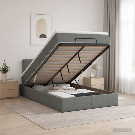vidaXL Cama otomana con colchón Gris oscuro 120 x 200 cm Tela (1/5)