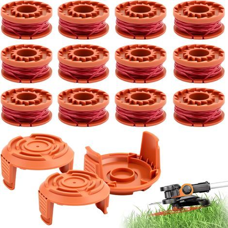 12 Bobine de Fil de Rechange, Ø 1.65 mm, Bobine de 3 m, Compatible avec Fil Debroussailleuse Worx 20V, avec 3 Couvercle