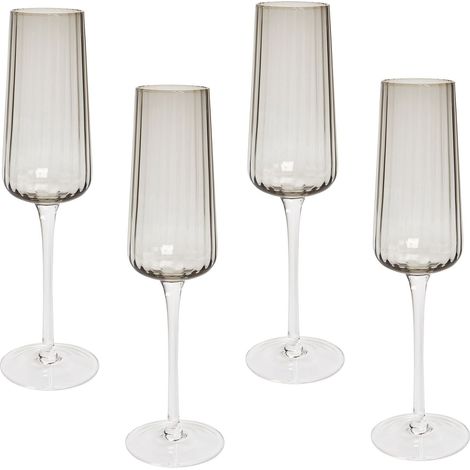 Set de 4 Flûtes à Champagne Soufflées à la Main 230 ml Gris Transparent Quartz (1/5)