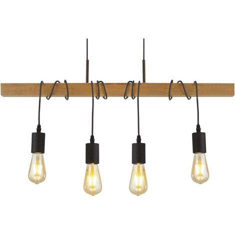 Searchlight Woody Suspension 4 Lumières, Noir Et Bois De Frêne (1/3)