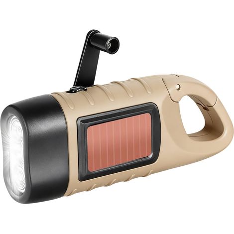 Lampe Torche Solaire,Lampe Dynamo Manivelle Portable pour Plein Air Camping Pannes de Courant Cyclisme Équipement d'urgence (Marron) (1/5)