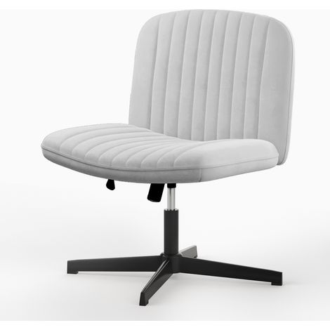 Office Chair in Velvet, No Wheels Armless Home Office Desk Chair, Reclining backrest, Rotatable, Adjustable Height, for Home Office dessing room living room, Grey (1/5)