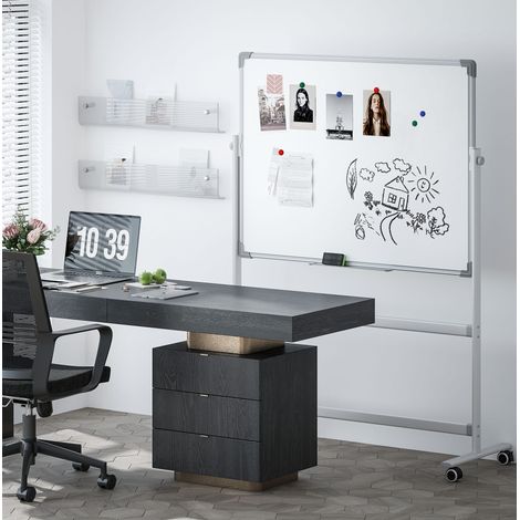Tableau blanc magnétique double face 120 x 90 cm sur roulettes, pivotant à 360°, blanc HAVRYA (1/5)