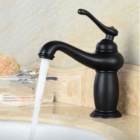 Robinet de lavabo Robinet de lavabo en laiton européen à poignée unique vintage - Noir MNS (1/3)
