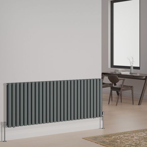 Oval Column Designer Radiator Central Heating Rads Horizontal Double 600x1593mm Anthracite (1/5)