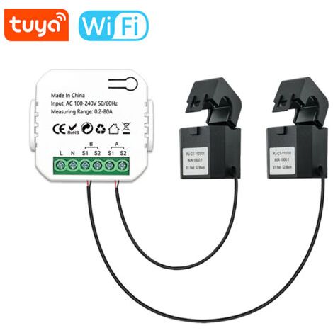 Compteur d'énergie intelligent Wifi – Surveillance bidirectionnelle 0,2-80A – Tension 100-240V – Application Tuya pour gestion énergie solaire (1/5)