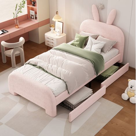 letto contenitore 90x200 con 2 cassetti coniglio rosa OKMYHOME (1/5)