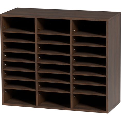 Mophorn Literatur-Organizer mit 24 Fächern, verstellbarer Briefkastensortierer aus Holz, 73,7 x 30,5 x 62,1 cm, für Büro, Zuhause, Klassenzimmer, Poststellenorganisation, EPA-zertifiziert, braun