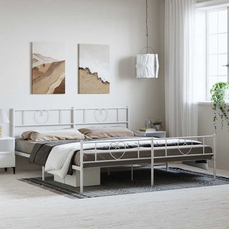 Cadre de lit métal sans matelas-Structure de lit et pied de lit blanc 193x203 cm 677851 (1/5)