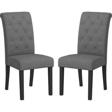 Ensemble de 2 chaises de salle à manger/cuisine, assise haute et confortable, pieds en bois, revêtement en lin, 47 x 61 x 101 cm, gris foncé