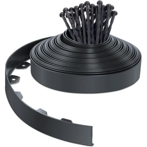 20 Meter lange, flexible Rasenkante aus Kunststoff mit 60 Befestigungspfählen, Raseneinfassung mit stabilen Pfählen, Gartenidee, 50 mm hoch, anthrazit (1/5)