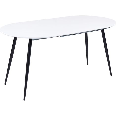 Tavolo da pranzo ovale allungabile moderno con piano in MDF e gambe in acciaio, bianco e nero 120/160 x 80 cm Starverto