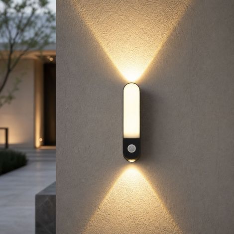 Applique murale extérieure LED aluminium avec détecteur de mouvement, étanche IP65, éclairage haut/bas effet montagne, pour jardin et couloir (1/5)