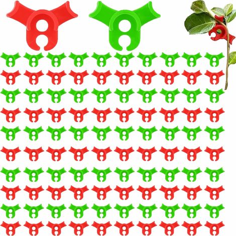 Lot de 100 Clips d'Entraînement à Faible Stress à 90 Degrés pour Tiges de Plantes, Bourgeons, Cintreuse de Plantes, Jardinage, Branches de Vigne (Vert, Rouge)