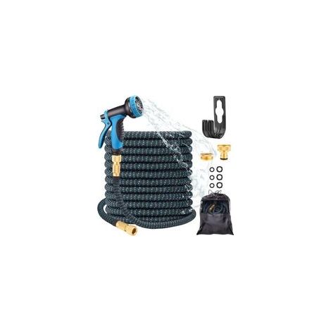 Tuyau d'arrosage flexible, 15M/50FT Tuyau d'eau extensible avec buse de pulvérisation à 10 fonctions, tuyau flexible avec raccords en laiton massif 3/4 ″& 1/2″ (1/5)