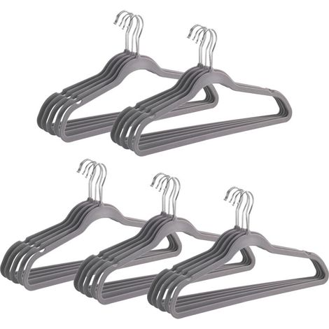 Cintres gris beflockés 25 pièces antidérapants extra fins en plastique pour chemises pantalons vestes avec Hosen-Steg et Rockeinkerbung rangement du linge idéal pour un espace optimisé (1/4)