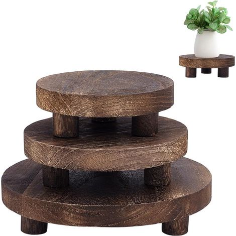 Lot de 3 rehausseurs en bois pour décoration, base ronde et plate en bois pour décoration de maison et cuisine (marron, 20,3 cm, 15,2 cm) (1/5)