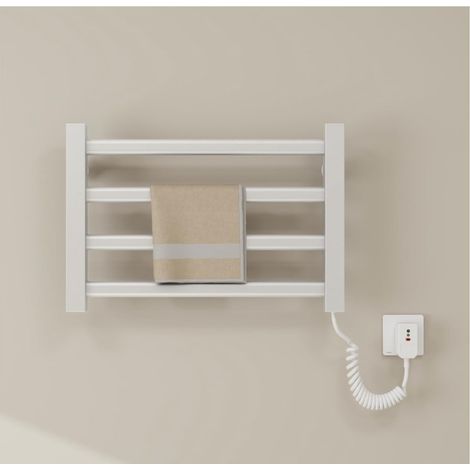 Smart Heated Towel Rail, 80W Wall-Mounted Towel Rail Radiator with Constant Temperature, Small Electric Towel Rail Radiator for Bathroom, 4 Bars, White Right Line (1/5)