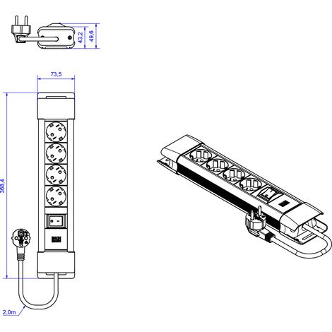 BACHMANN CONNECTUS 4xCEE7/3 1xSchalter 2,0m CEE7/7 Grau, BM005906