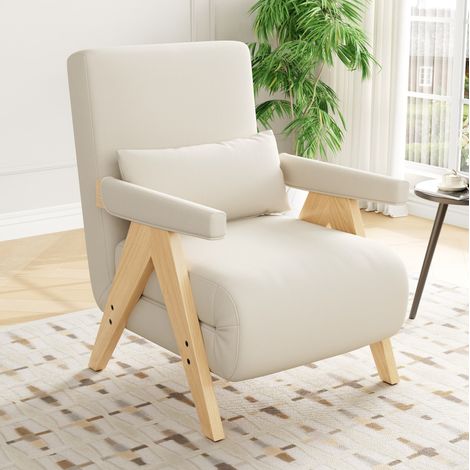 Poltrona letto 87x64x60 cm beige in lino con schienale regolabile 3 in 1 (1/5)