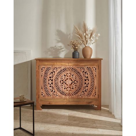 Oba - Petit buffet en teck sculpté 120 cm (1/5)