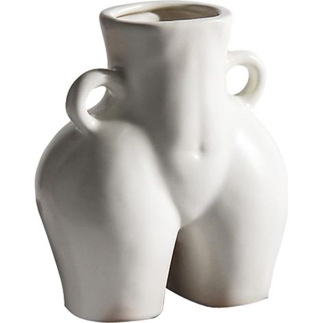 Mattweiße Keramikvase in Frauenform, 14 x 12 cm, dekorative Skulptur für Kamin/Regal
