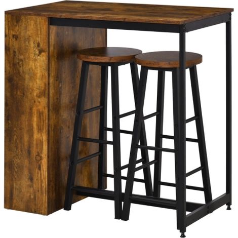 Industrial Bar Table Set for 2 with 3 Pieces Including Pub Table and Storage Shelf Bar Stools for Kitchen or Dining Room