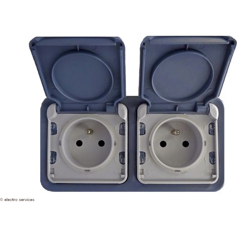 Legrand – Double prise de courant 2P+T Plexo – Mode de pose saillie – IP55 – 250V 16A – Utilisation intérieure et extérieure (1/6)