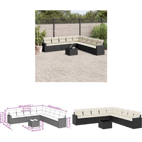 Salon de jardin 10 pcs avec coussins noir résine tressée - Ensemble Salon De Jardin - Meuble De Jardin - Résine Tressée - Rotin Synthétique - Mobilier Extérieur - Home & Living (1/3)