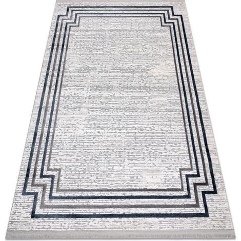 Tappeto TULS strutturale, frange  51242 telaio avorio / blu grey 240x330 cm