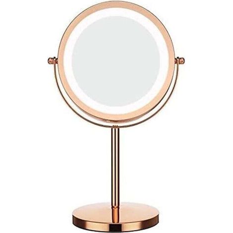 Large illuminated dressing table, rotating illuminated dressing table, dressing table with adjustable brightness (rose gold) (1/4)