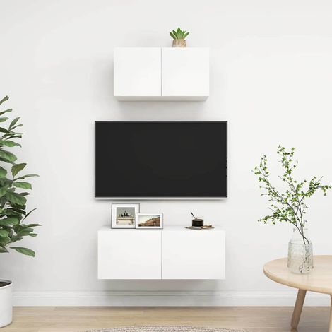 vidaXL Set de muebles de salón TV 2 piezas madera de ingeniería blanco (1/5)