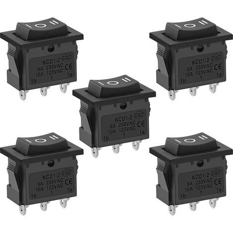 Lot de 5 interrupteurs à bascule rectangulaires noirs ON-OFF-ON, SPDT, 3 positions, 3 bornes, AC250 V/6 A, AC125 V/10 A, pour voiture, bateau, appareils ménagers (1/5)