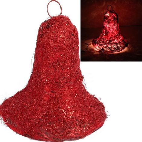 Campanella natalizia in sisal rossa con luci e glitter, 27x28 cm (1/4)