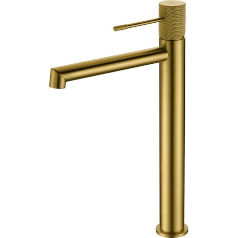 Rubinetto monocomando per lavabo con bocca alta, rubinetto bagno alto per acqua calda/fredda, Oro Spazzolato (1/3)