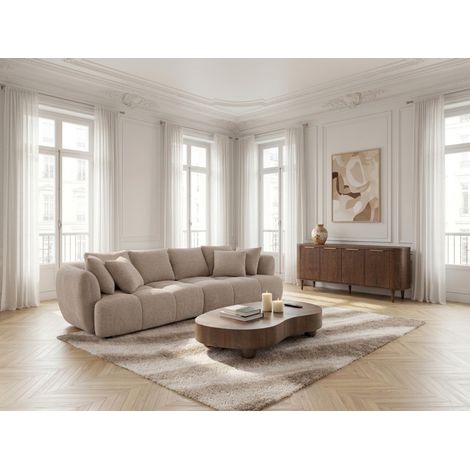 BOBOCHIC - Canapé droit convertible double avance-recule électrique AUDE tissu bouclette Beige (1/5)