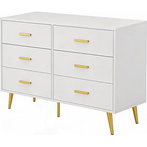 commode 6 tiroirs blanche pieds poignées dorées rangement chambre salon (1/5)