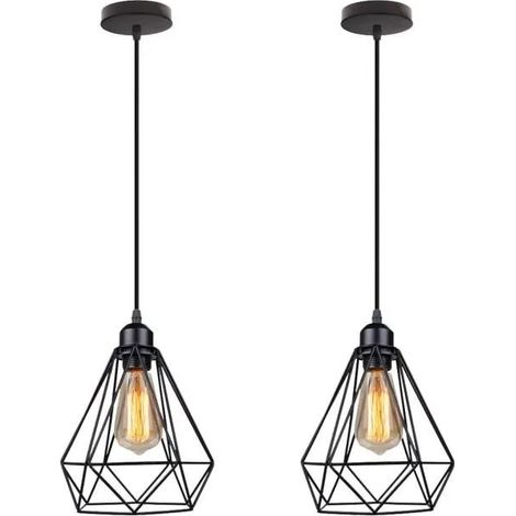 U-Do 2Pcs Lustre Suspension Ajustable Vintage Lampe Cage en Métal Industriel Lustre Plafonnier Intérieur décoration Escaliers Salon (1/4)