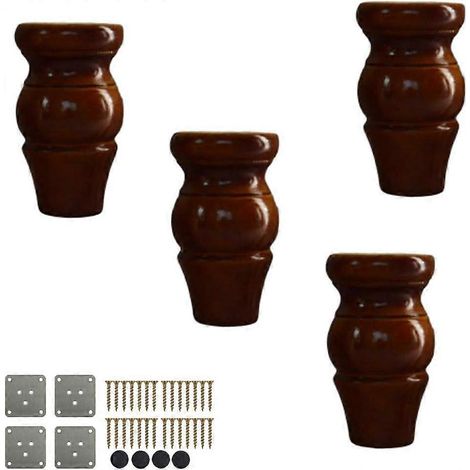 4er-Set Massivholz-Möbelbeine, runde Holzfüße, Ersatzfüße für Sofas, mit Montageplatte, Gummibaumholz, für TV-Schränke, 10 cm, braun