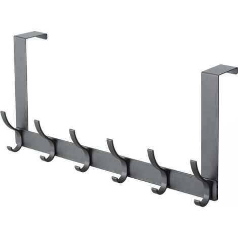 Appendiabiti da porta con 6 ganci, adatto per porte di bagno e cucina (grigio scuro) -Crezuo