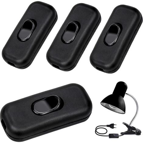 RHG Interrupteur à Touche Basculante, 4 Pièces Inline Interrupteur Bi-polaire En ligne Cordon Interrupteur 6A, 250V Interrupteur À Bascule pour Petit Appareil ou Lampe(Noir)