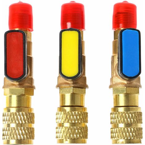 Vanne à boisseau sphérique pour réfrigérant R22 R410A – Adaptateur de tuyau 1/4' – Laiton et ABS – Lot de 3 pièces (1/5)