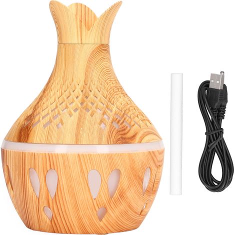 Diffuseur d'aromathérapie 300ml USB bois grain pour chambre, avec lumière LED multicolore, humidificateur de bureau. (1/5)