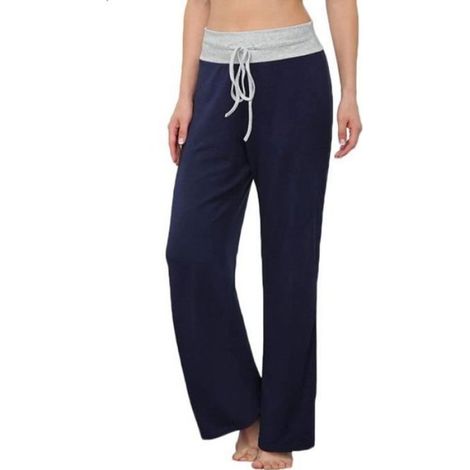 Pantalon Jogging Femme - Coton Élasthanne - Taille Haute avec Poches - Pour Yoga Pilates Zumba - Marine - 1 Pièce (1/2)