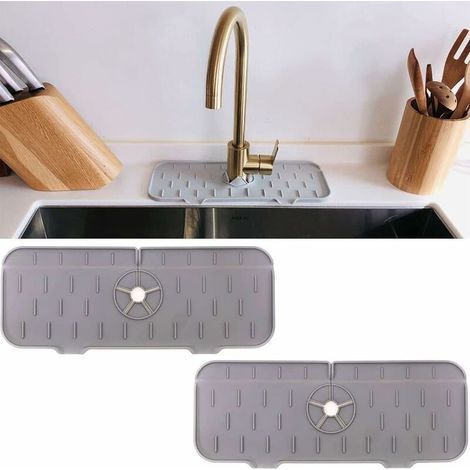 2 protectores antisalpicaduras para grifo de cocina, alfombrilla de silicona para grifo, recogedor de agua, color gris. (1/5)