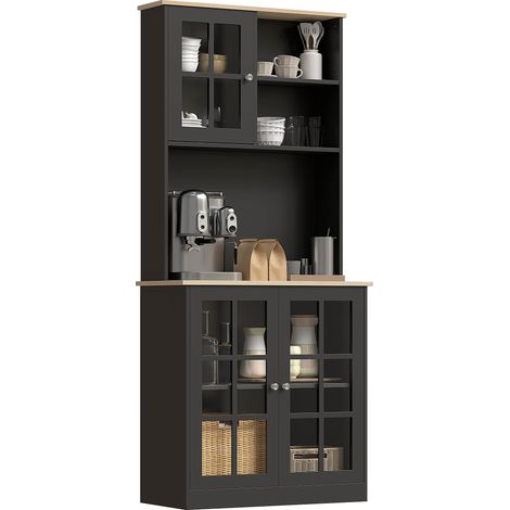 Buffet Cuisine Meuble Rangement Haut 80 x 37 x 183 cm Noir Chêne (1/5)