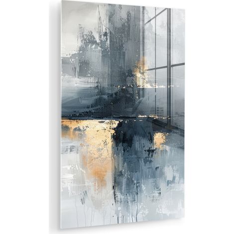 CUADRO DE METACRILATO Arte - Gris - Oro - Abstracto Cuadros Para Dormitorio 60x90 (1/5)