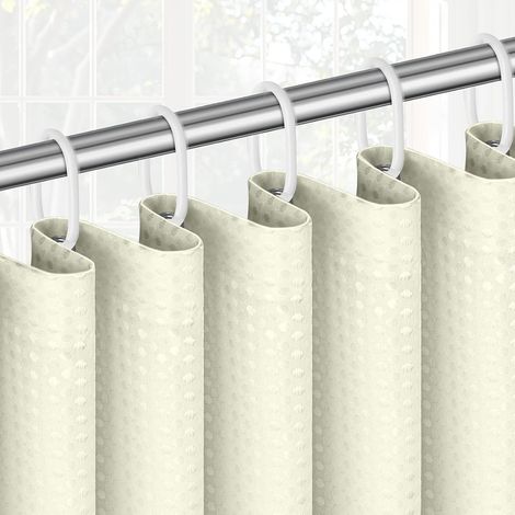 Gaufre Rideaux Baignoire Tissu, 180X180 CM Rideau Salle de Bain Baignoire en Polyester, Rideau de Douche avec 12 Crochets, Imperméable Anti-Moisissures pour Salle de Bain, Chambre, Beige (1/5)